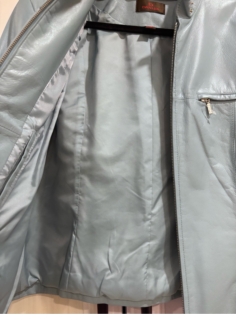 Vintage DANIER Pale Blue Genuine Leather Moto Racer Jacket Women's Lrg 3961 NEW - Picture 14 of 14
